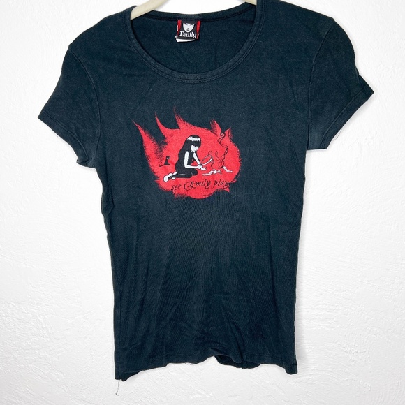 Vintage Emily Strange See Emily Play Graphic Cap Sleeve Tee Shirt XS - Picture 2 of 14